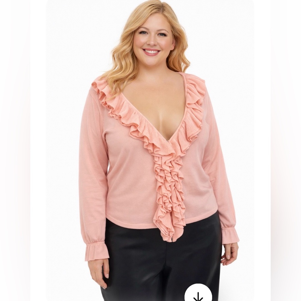 18” ptp Ruffled Pink V-Neck Women's Top
